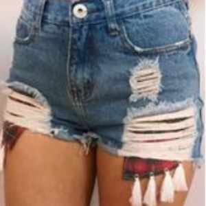 Stagecoach Denim shorts with plaid pockets